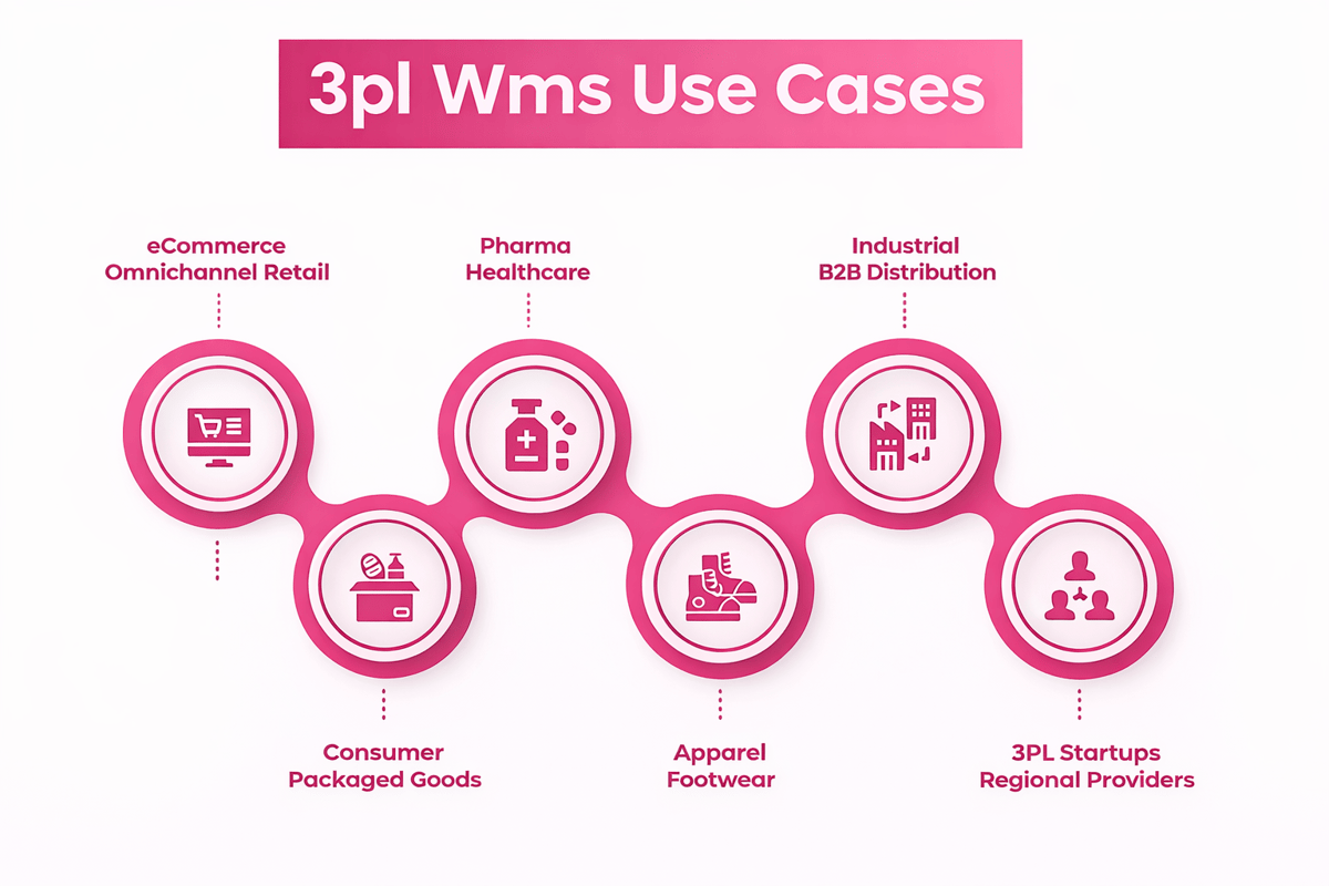 3PL WMS use cases: omnichannel retail, pharma, industrial B2B, consumer goods, apparel and regional 3PL startups