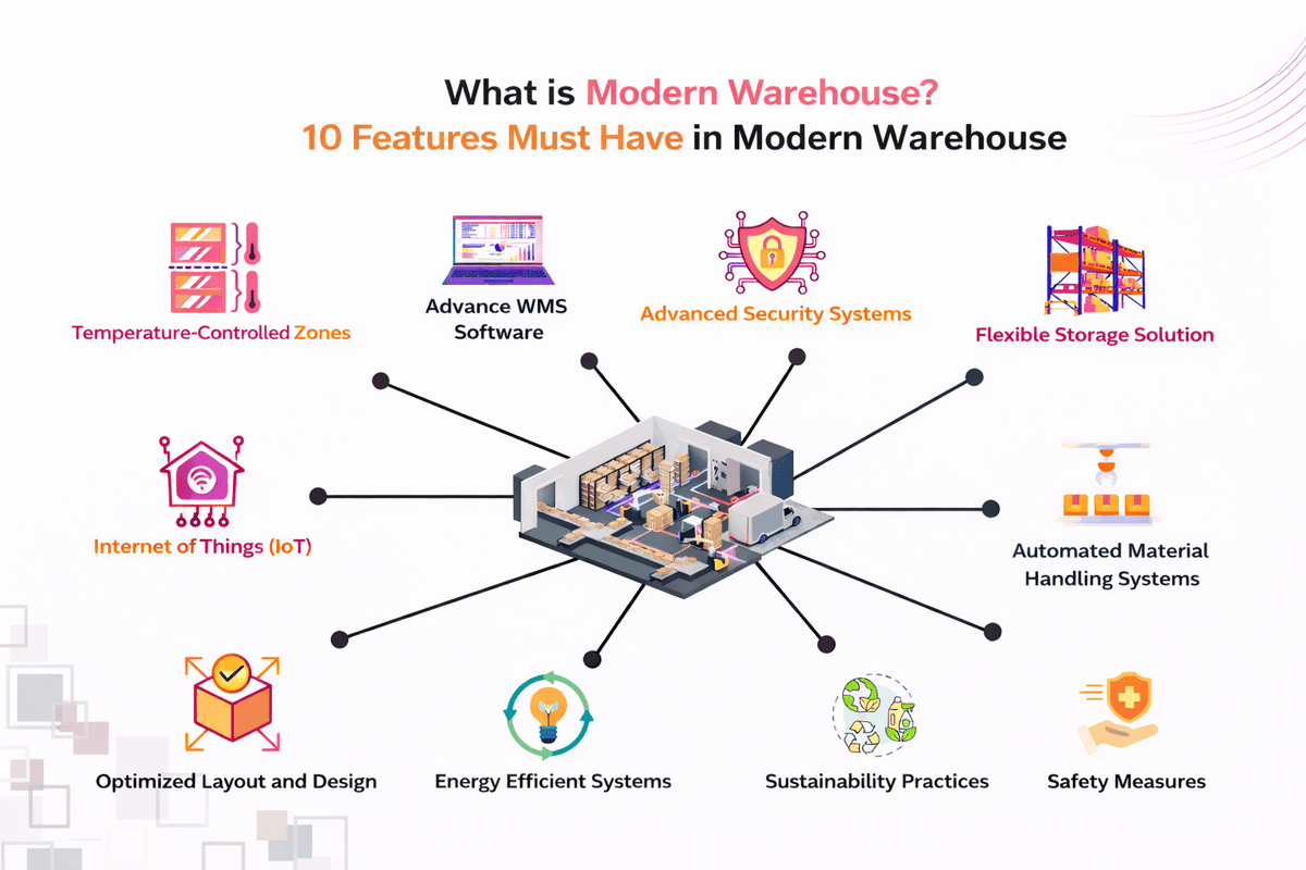 What a modern warehouse needs: advanced WMS, IoT, climate control, flexible storage, automated handling and safety