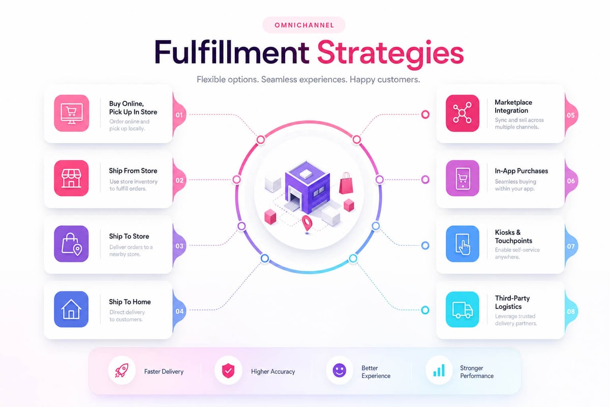 Omni channel ecommerce fulfillment strategies: BOPIS, ship from store, ship to home, marketplaces and 3PL