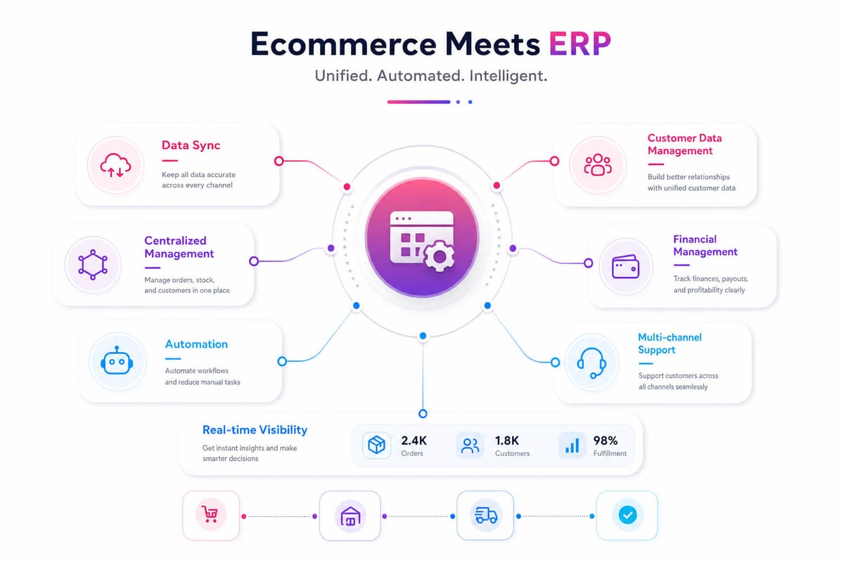 Ecommerce meets ERP: data sync, centralized management, automation, finance, customer data and real-time visibility