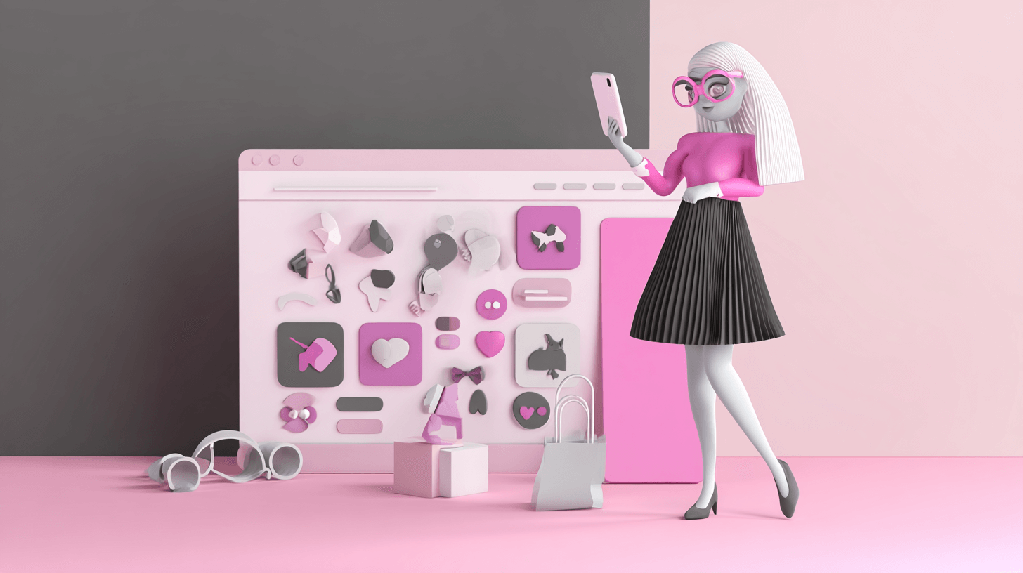 Best Amazon product research tool concept: a woman with a phone next to a screen full of product tiles