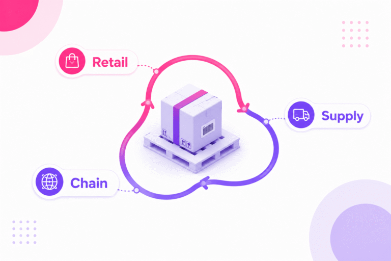 Retail supply chain management software loop moving stock from suppliers to stores and back