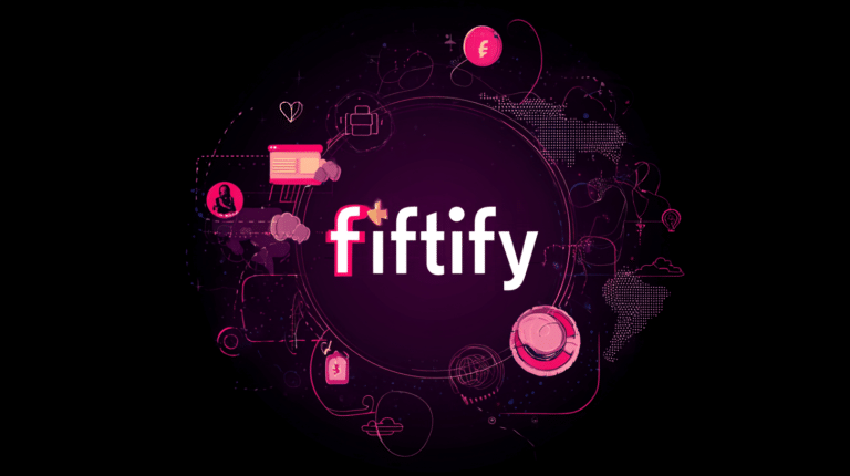 Fiftify brand graphic: glowing fiftify lettering surrounded by ecommerce icons on a black background