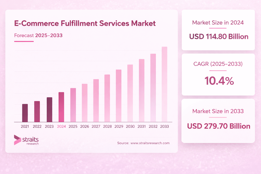 E-commerce fulfillment services market: USD 114.8 billion in 2024, 10.4% CAGR to USD 279.7 billion by 2033